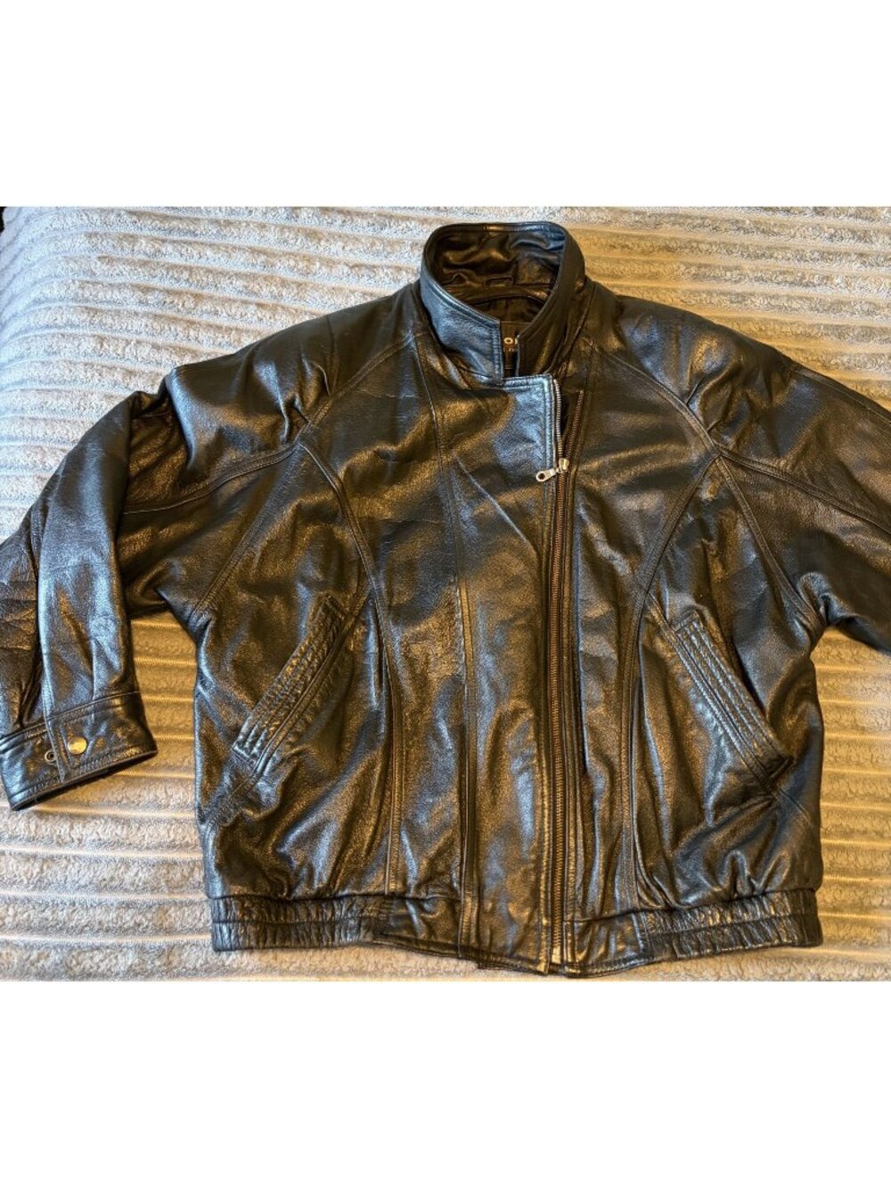 Wilsons Leather Black Jacket Mens Large Full-Zip Genuine Leather With Pockets &